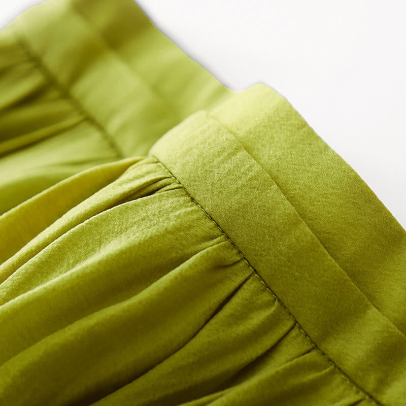 Buddha Stones Simple Pleated Design Elastic Waist Women's Skirt With Pockets