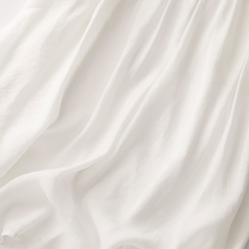 Buddha Stones Simple Pleated Design Elastic Waist Women's Skirt With Pockets