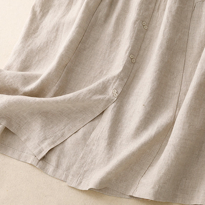 Buddha Stones A-line Buttons Slit Design Elastic Waist Cotton Women's Skirt With Pockets