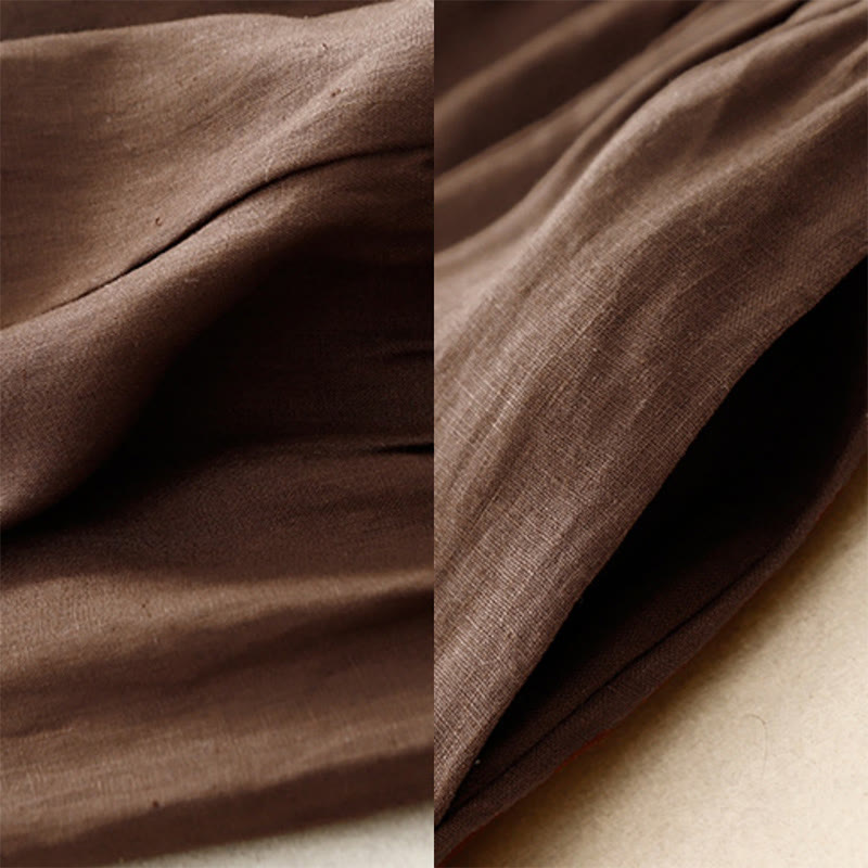 Buddha Stones A-line Buttons Slit Design Elastic Waist Cotton Women's Skirt With Pockets