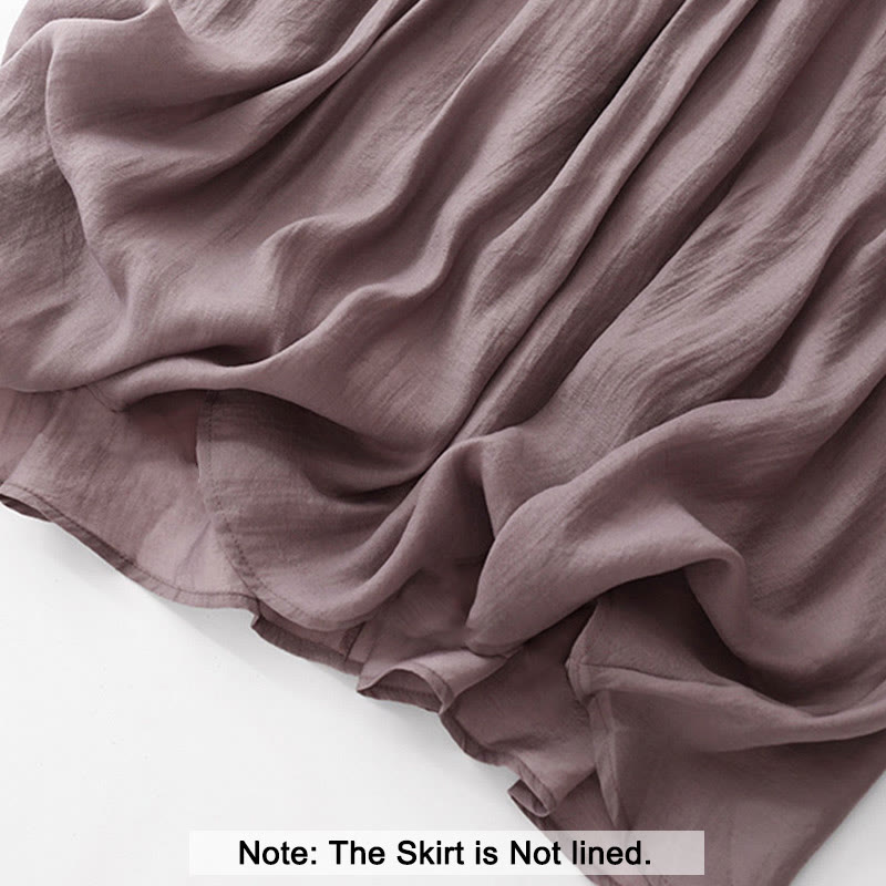 Buddha Stones Simple Pleated Design Elastic Waist Women's Skirt With Pockets