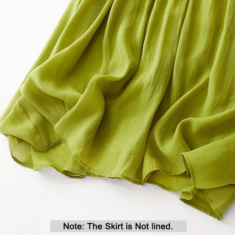 Buddha Stones Simple Pleated Design Elastic Waist Women's Skirt With Pockets