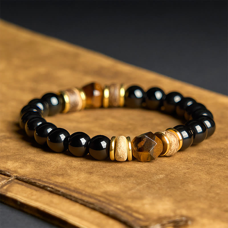 FREE Today: Strength Protection Black Obsidian Beads Sectional Tiger Eye Stone Bracelet