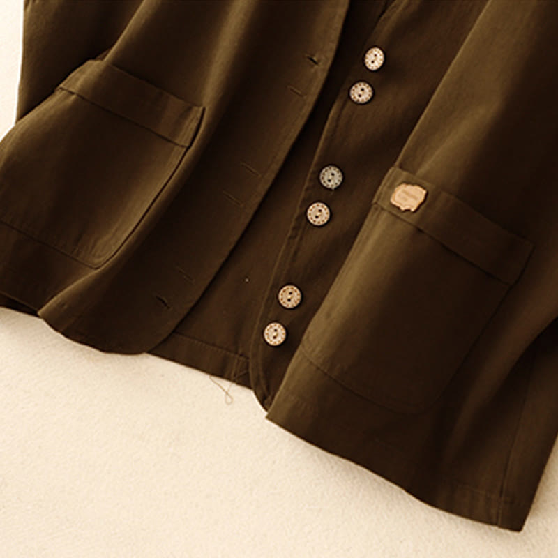 Buddha Stones Solid Color Front Buttons Sleeveless Women's Cotton Waistcoat With Pockets