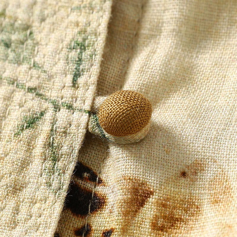 Buddha Stones Commute Chinese Frog-Button Long Lantern Sleeve Women's Cotton Linen Shirt