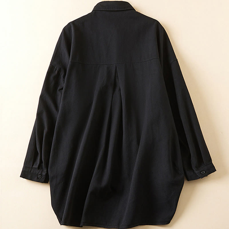 Buddha Stones Fall Irregular Design Long Sleeve Women's Cotton Linen Lapel Jacket With Pockets