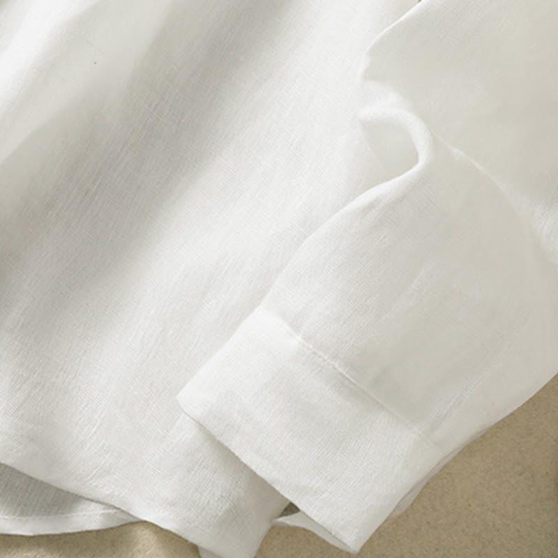 Buddha Stones Casual Spring Plain Buttons Design V-Neck Long Sleeve Women's Cotton Linen Shirt