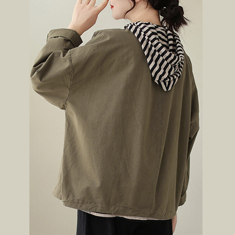 Buddha Stones Spring Plain Asymmetry Design Long Sleeve Women's Cotton Linen Jacket With Pockets