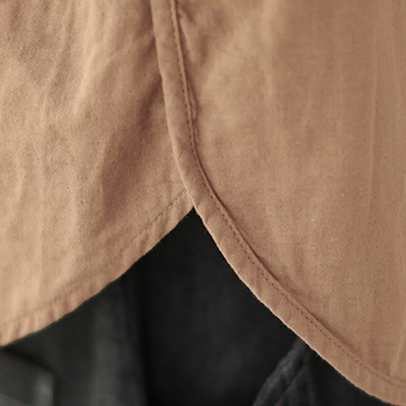 Buddha Stones Commute Spring Plain Half Buttons Simple Design Women's Cotton Linen Shirt