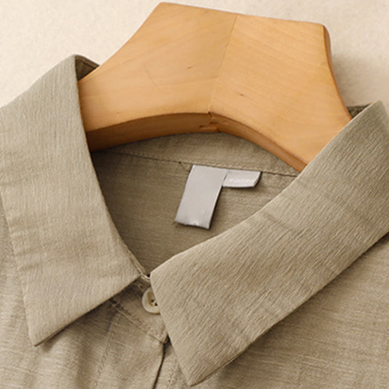 Buddha Stones 2Pcs Shirt Top 7-8 Length Skirt With Pockets Cotton Linen Clothing Women's Set