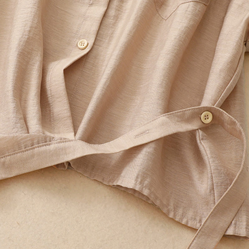 Buddha Stones 2Pcs Shirt Top 7-8 Length Skirt With Pockets Cotton Linen Clothing Women's Set