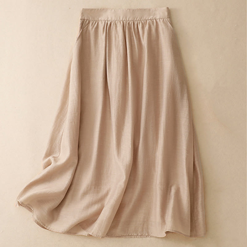 Buddha Stones 2Pcs Shirt Top 7-8 Length Skirt With Pockets Cotton Linen Clothing Women's Set