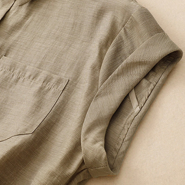 Buddha Stones 2Pcs Shirt Top 7-8 Length Skirt With Pockets Cotton Linen Clothing Women's Set