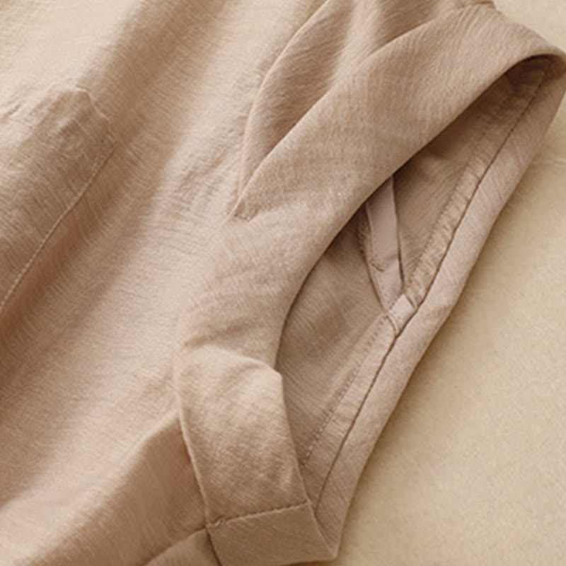 Buddha Stones 2Pcs Shirt Top 7-8 Length Skirt With Pockets Cotton Linen Clothing Women's Set