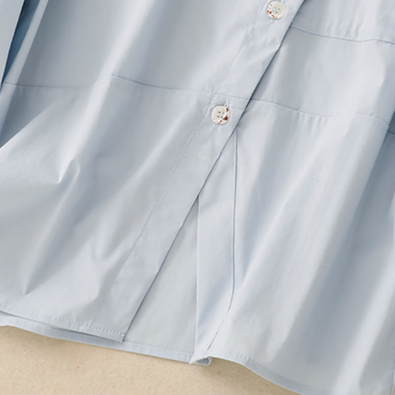 Buddha Stones 2pcs Irregular Button Design Shirt Skirt With Pockets Cotton Clothing Women's Set