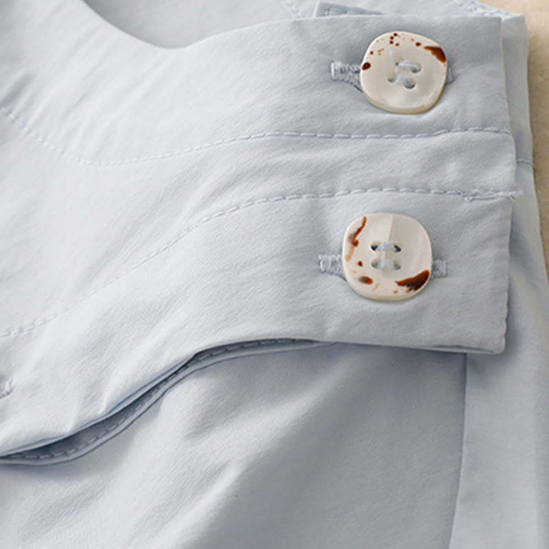 Buddha Stones 2pcs Irregular Button Design Shirt Skirt With Pockets Cotton Clothing Women's Set