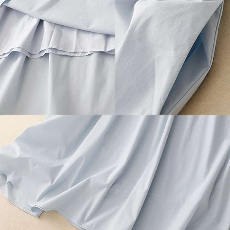 Buddha Stones 2pcs Irregular Button Design Shirt Skirt With Pockets Cotton Clothing Women's Set