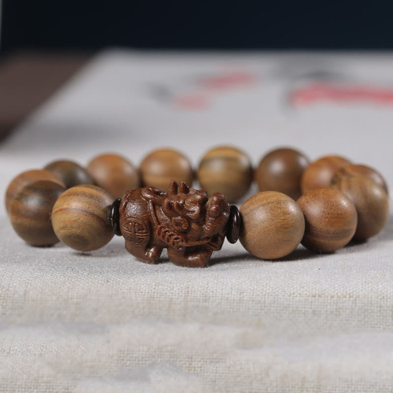 Buddha Stones Green Sandalwood Pixiu Attract Wealth Bracelet
