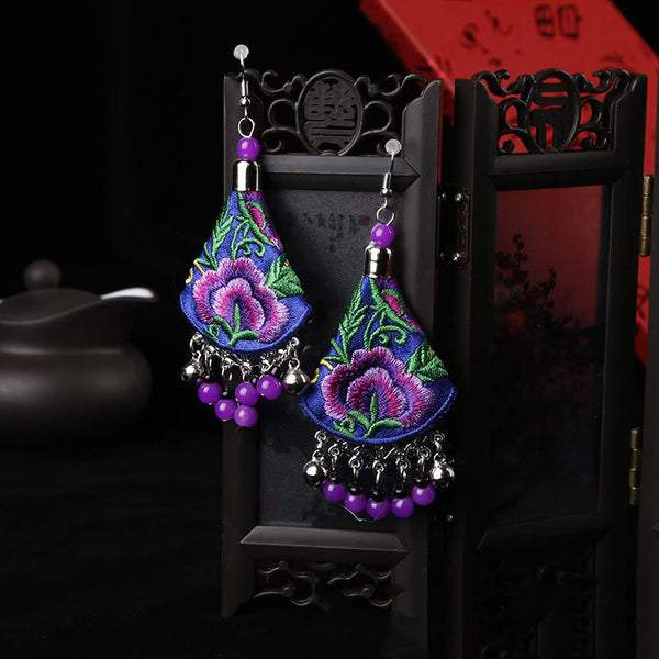 Buddha Stones Handmade Yi Embroidery Flower Harmony Earrings