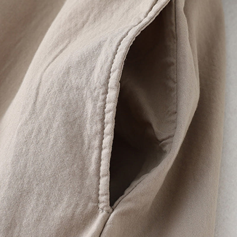 Buddha Stones Casual Ruffled Lace Patchwork Design Puff Sleeve Cotton Midi Dress With Pockets