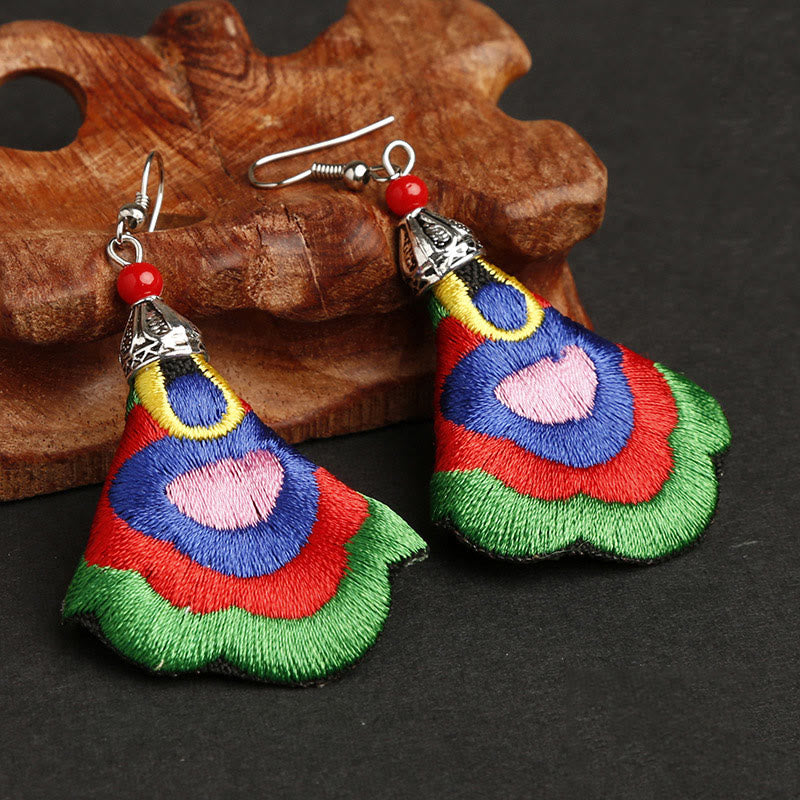 Buddha Stones Handmade Colorful Yi Embroidery Harmony Earrings