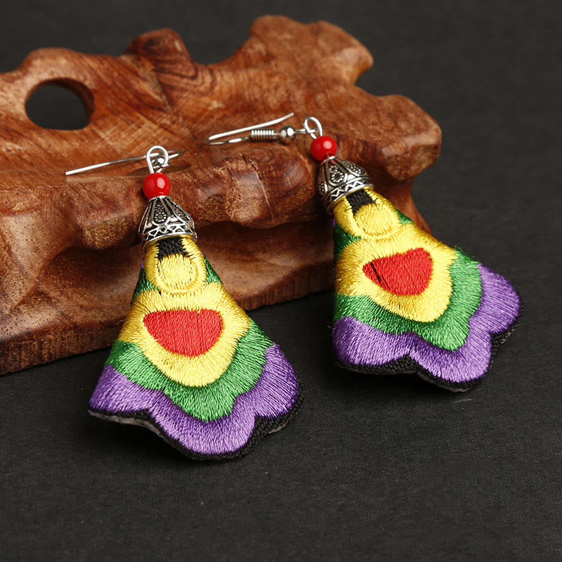 Buddha Stones Handmade Colorful Yi Embroidery Harmony Earrings