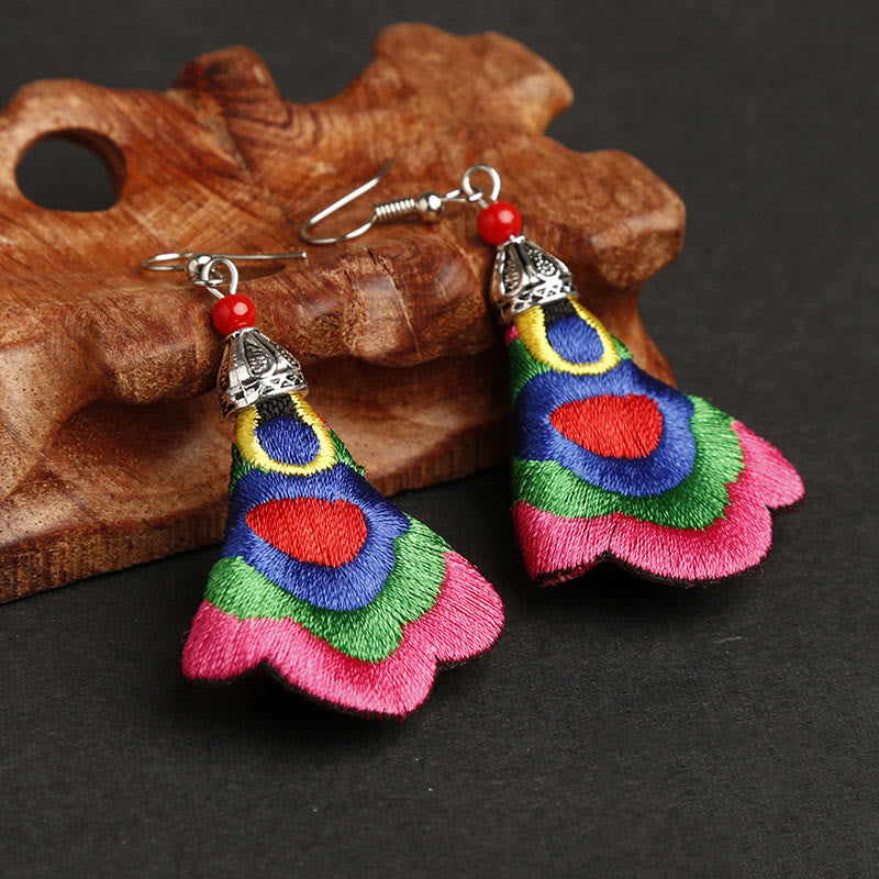 Buddha Stones Handmade Colorful Yi Embroidery Harmony Earrings