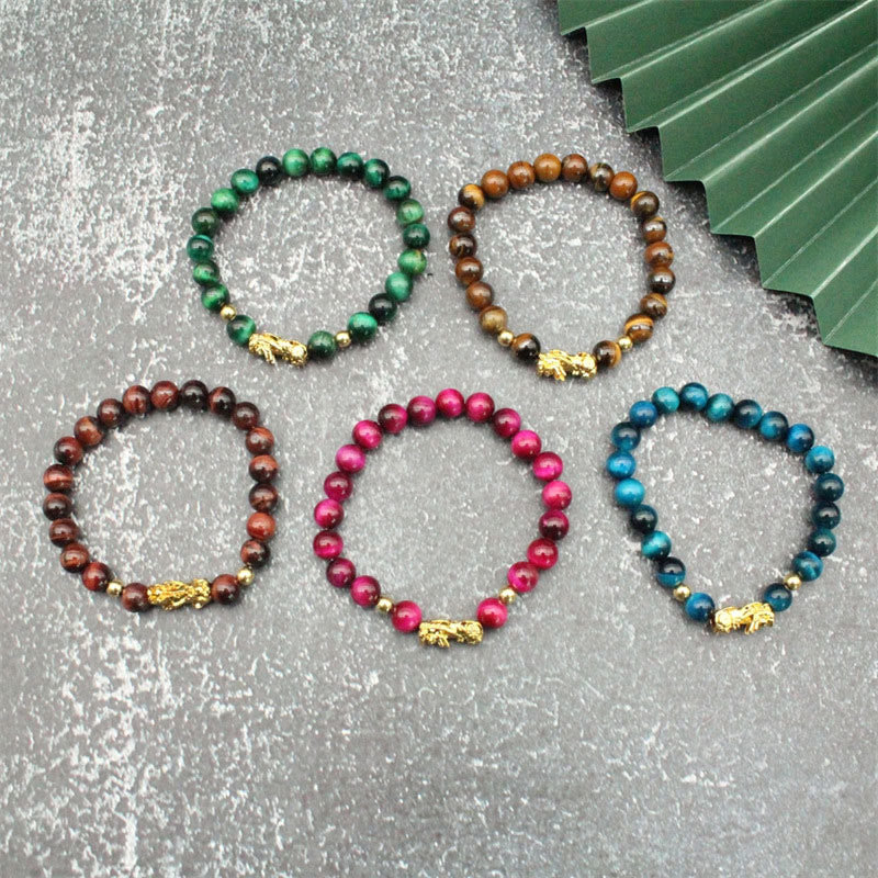 Buddha Stones Various Color Tiger Eye Beads Pixiu Wealth Courage Bracelet