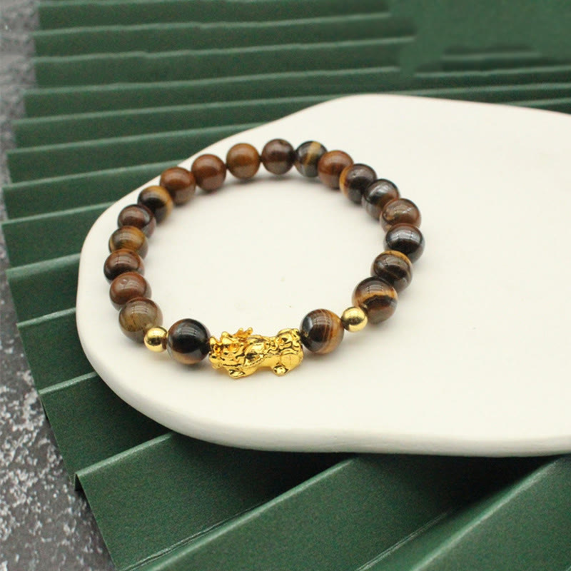 Buddha Stones Various Color Tiger Eye Beads Pixiu Wealth Courage Bracelet