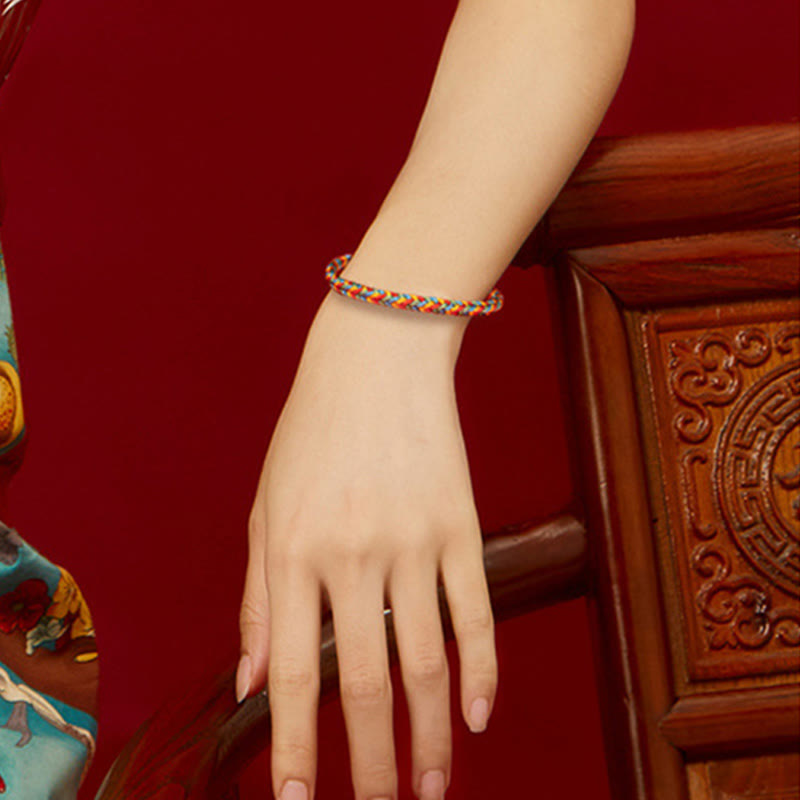 Buddha Stones 925 Sterling Silver Eight Thread Peace Knot Colorful Rope Luck Braided Bracelet