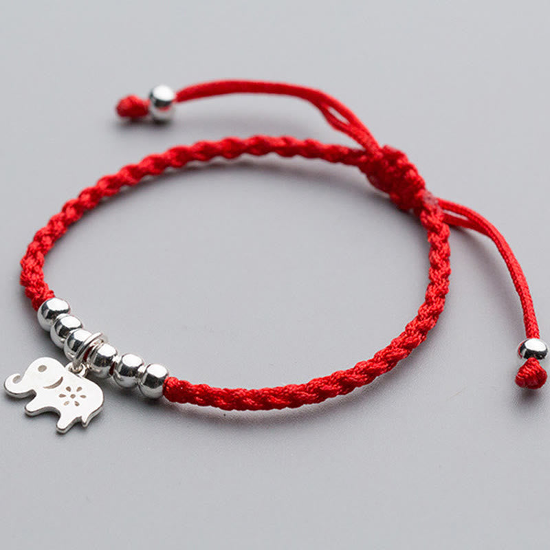 Buddha Stones 925 Sterling Silver Beads Snowflake Elephant Red String Luck Bracelet