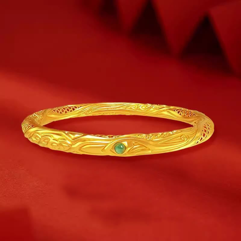 Buddha Stones Hollow Universe Circle Design Copper Plated Gold Wealth Bracelet Bangle