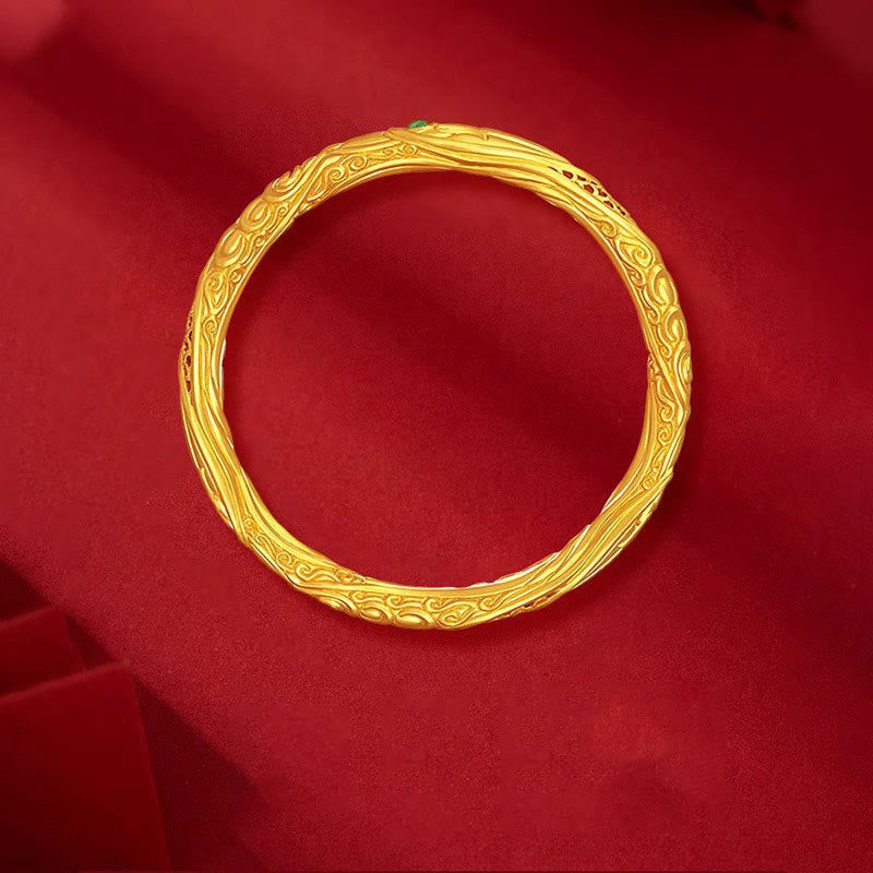 Buddha Stones Hollow Universe Circle Design Copper Plated Gold Wealth Bracelet Bangle