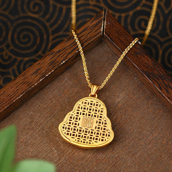 Buddha Stones Copper Laughing Buddha Pattern Happiness Necklace Pendant