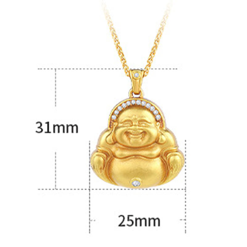 Buddha Stones Copper Laughing Buddha Pattern Happiness Necklace Pendant