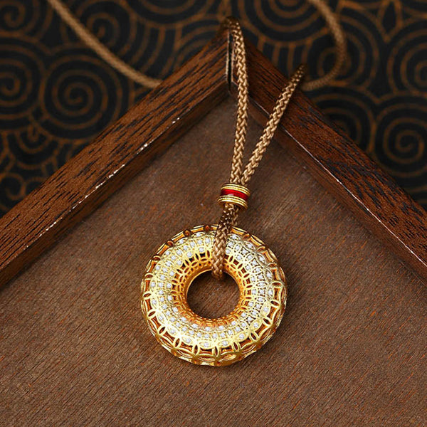 Buddha Stones Copper Coin Pattern Peace Buckle Copper Auspicious Necklace Pendant