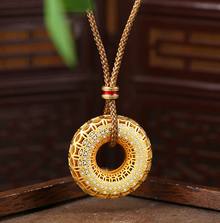 Buddha Stones Copper Coin Pattern Peace Buckle Copper Auspicious Necklace Pendant