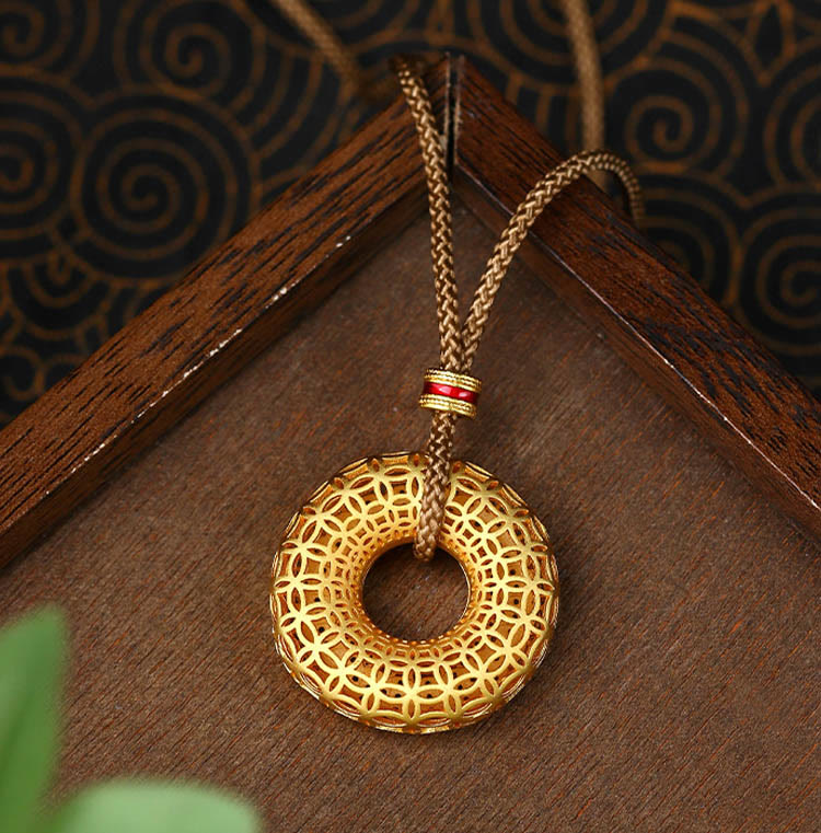 Buddha Stones Copper Coin Pattern Peace Buckle Copper Auspicious Necklace Pendant