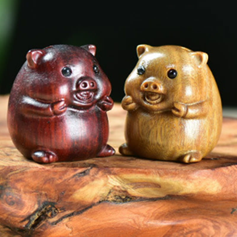 Buddha Stones Green Sandalwood Small Leaf Red Sandalwood Cute Pig Animals Positive Decoration