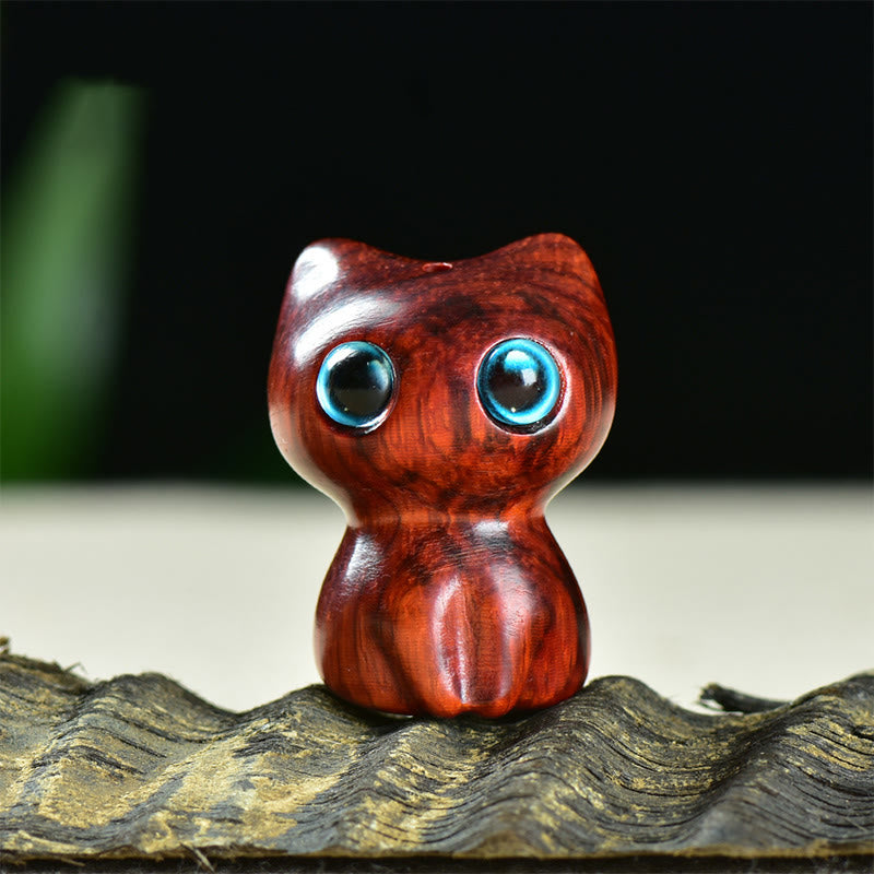 Buddha Stones Ebony Wood Small Leaf Red Sandalwood Cute Cat Animals Calm Decoration