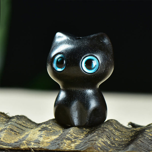 Buddha Stones Ebony Wood Small Leaf Red Sandalwood Cute Cat Animals Calm Decoration