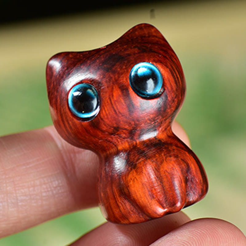 Buddha Stones Ebony Wood Small Leaf Red Sandalwood Cute Cat Animals Calm Decoration