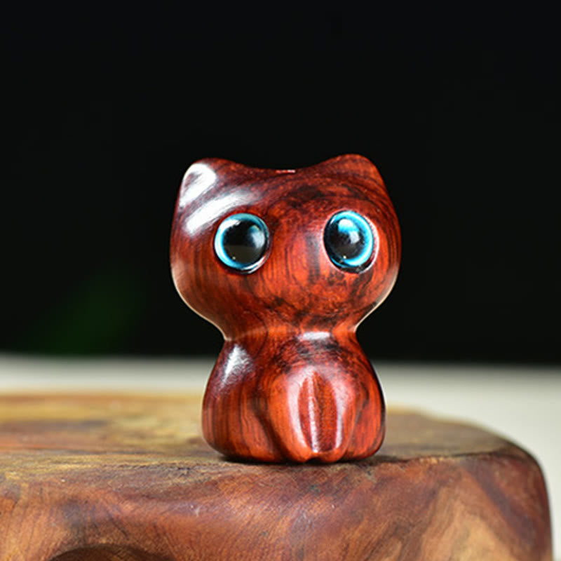 Buddha Stones Ebony Wood Small Leaf Red Sandalwood Cute Cat Animals Calm Decoration