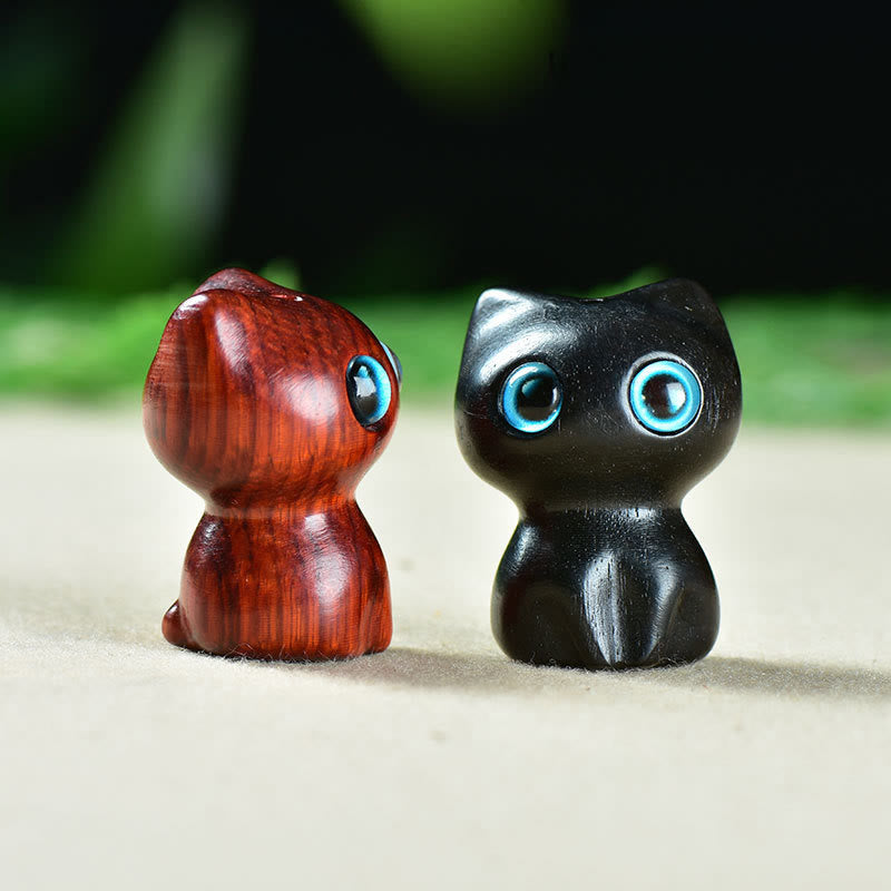 Buddha Stones Ebony Wood Small Leaf Red Sandalwood Cute Cat Animals Calm Decoration
