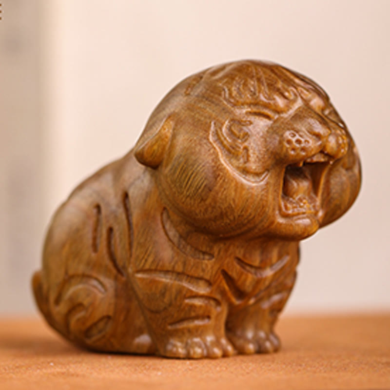 Buddha Stones Green Sandalwood Cute Tiger Animals Positive Decoration