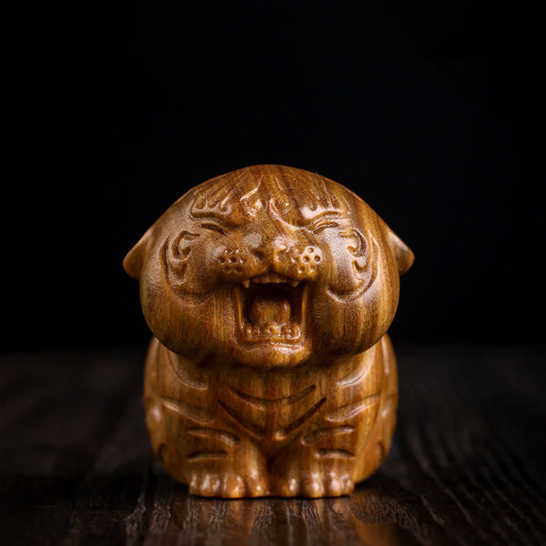 Buddha Stones Green Sandalwood Cute Tiger Animals Positive Decoration