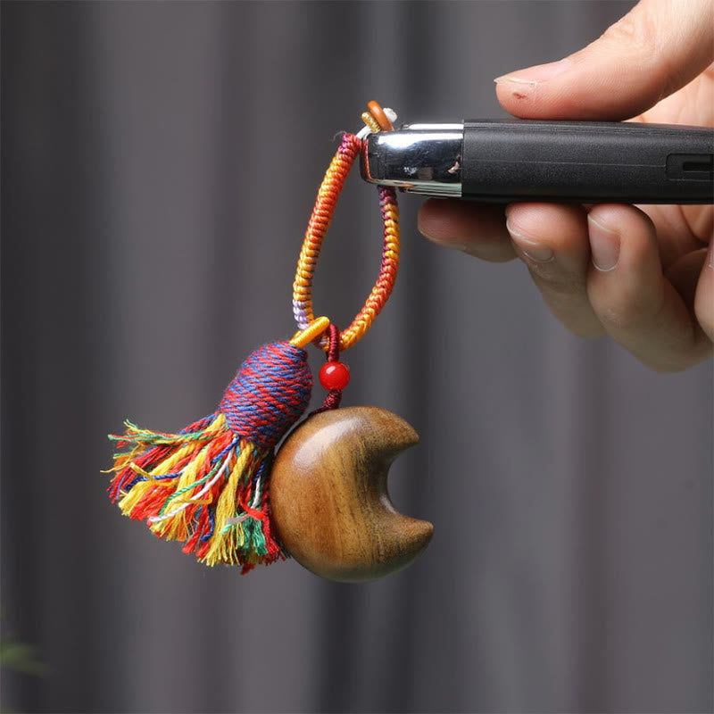 Buddha Stones Tibetan Colored Rope Green Sandalwood Star Moon Peace Key Chain