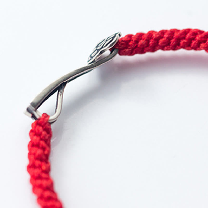 Buddha Stones Retro 925 Sterling Silver Ruyi As One Wishes Red String Braided Luck Bracelet