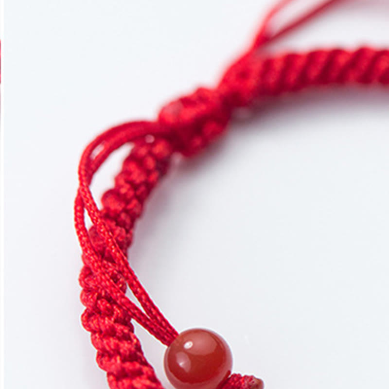 Buddha Stones Retro 925 Sterling Silver Ruyi As One Wishes Red String Braided Luck Bracelet