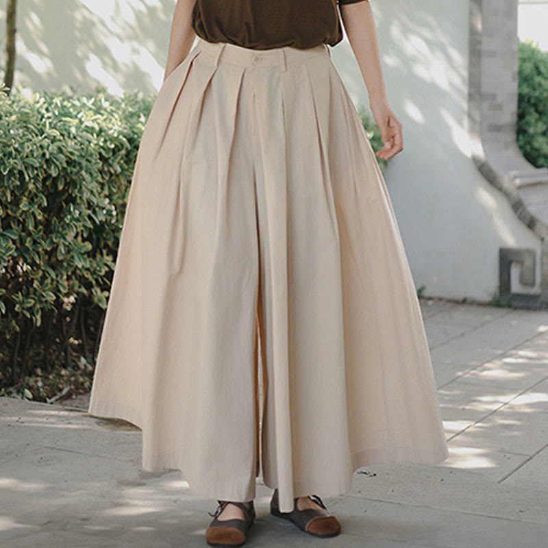 Buddha Stones Casual Plain Loose Cotton Women's Wide Leg Pants With Pockets